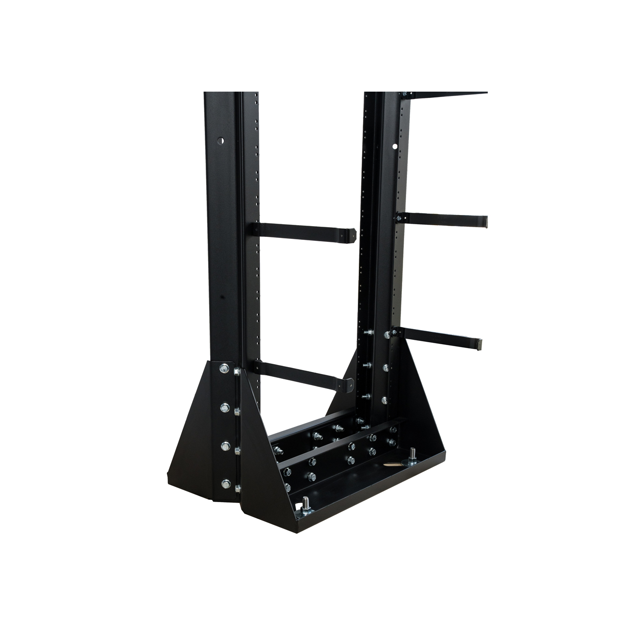 Modular two-post seismic relay rack with battery tray brackets