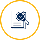 Icon image of magnifying glass inspecting and passing document - dark